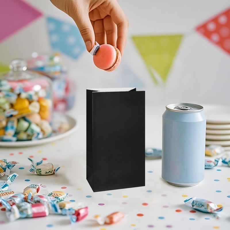 KEYYOOMY Mini Bright Color Paper Bags Black Party Favor Bags Small Party Goodie Bag Paper Lunch Bag (Black, 50 CT, 3.5 X 2.4 X 7.1 In) - Image 5